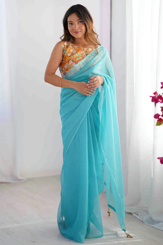 Sky Blue Organza Saree NCSD11110135