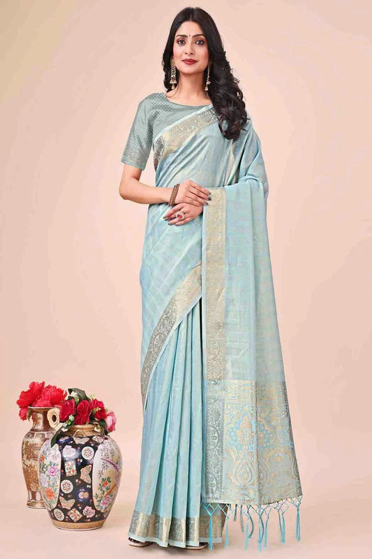 Sky Blue Organza Woven Traditional Sarees  NCSD11110277