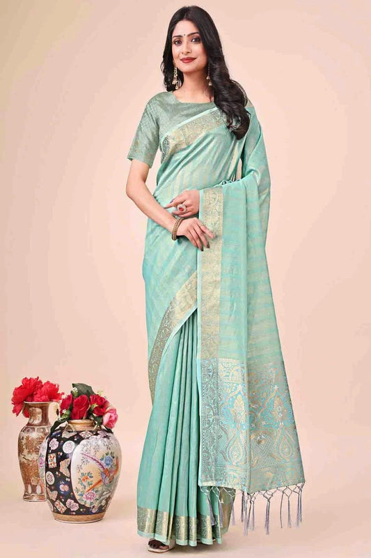 Sky Blue Organza Woven Traditional Sarees  NCSD11110279