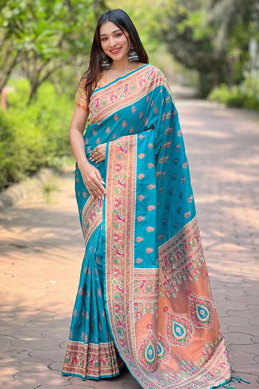 Sky Blue Paithani Silk Traditional Saree NCSD11112228