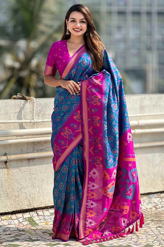 Sky Blue Patola Silk Traditional Saree NCSD11111126