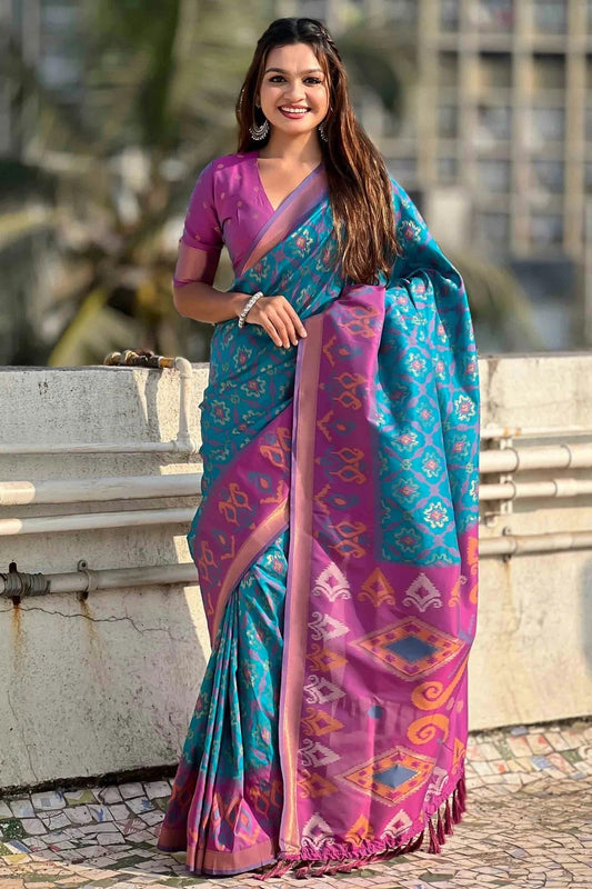 Sky Blue Patola Silk Traditional Saree NCSD11111133