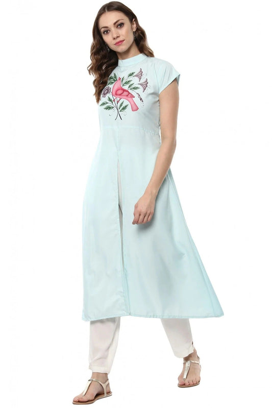 Sky Blue Plus Size Crepe Flared Kurti NCKR10610175