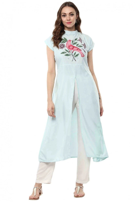Sky Blue Plus Size Crepe Flared Kurti NCKR10610175