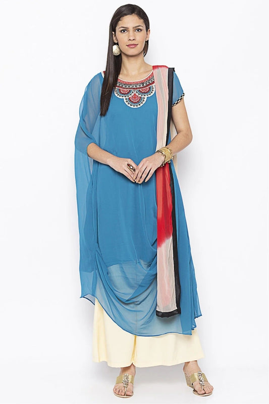 Sky Blue Plus Size Georgette Embroidery Palazzo Pant Suit NCSS10710626