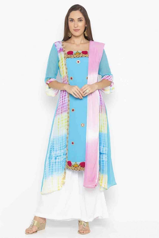 Sky Blue Plus Size Stitched Georgette Embroidery Palazzo Pant Suit NCSS10710513