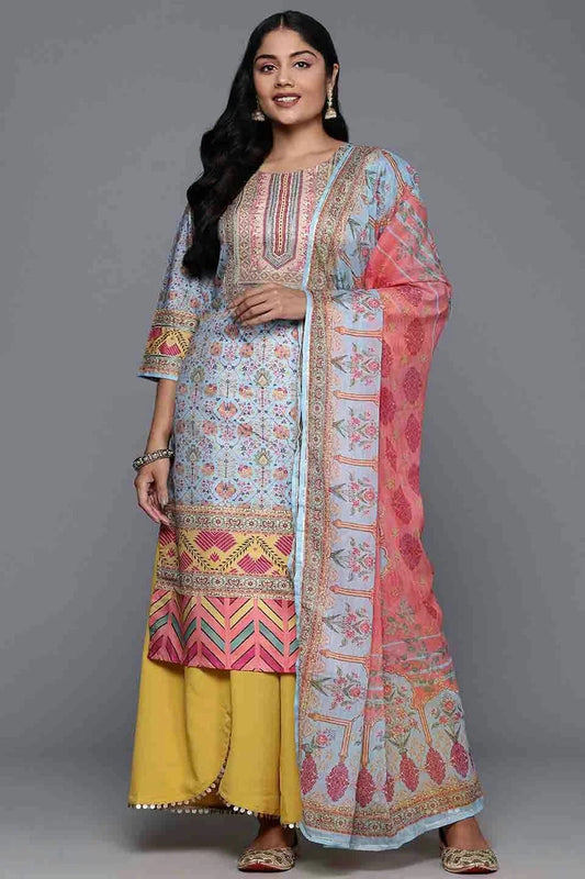 Sky Blue Poly Crepe Stitched Palazzo Pant Suit NCSS11110210