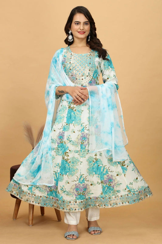 Sky Blue Rayon Cotton Readymade Anarkali Suit NCSS11410444