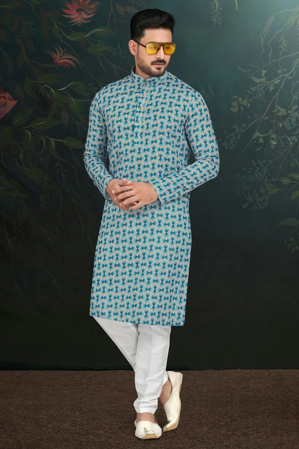 Sky Blue Rayon Kurta Pajama NCKP10410315