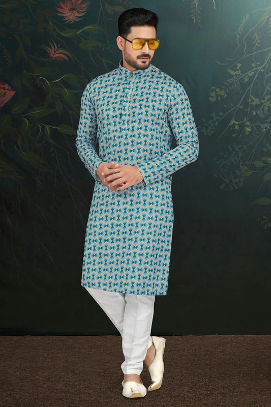 Sky Blue Rayon Kurta Pajama NCKP10410315