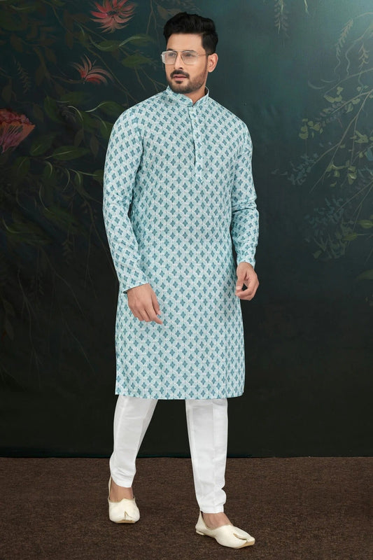 Sky Blue Rayon Kurta Pajama NCKP10410317