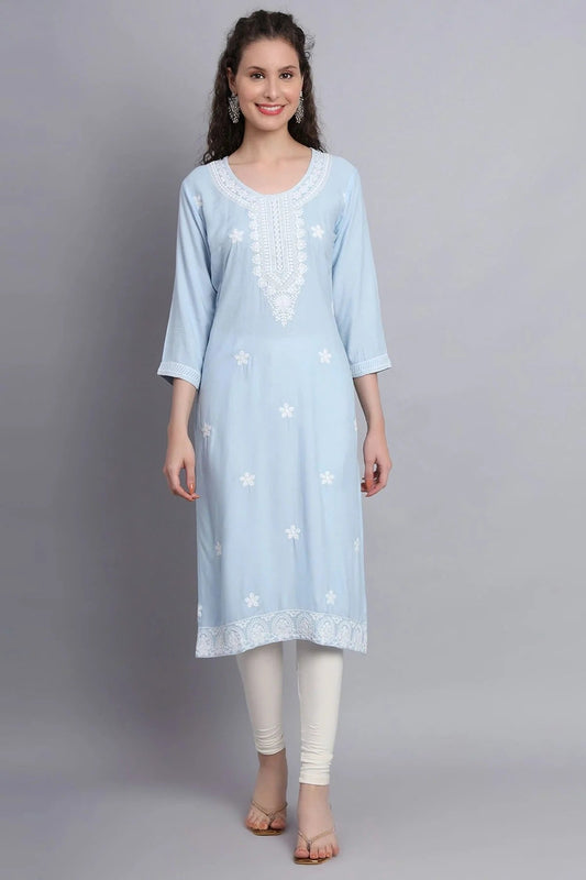 Sky Blue Rayon Kurti NCKR11112118