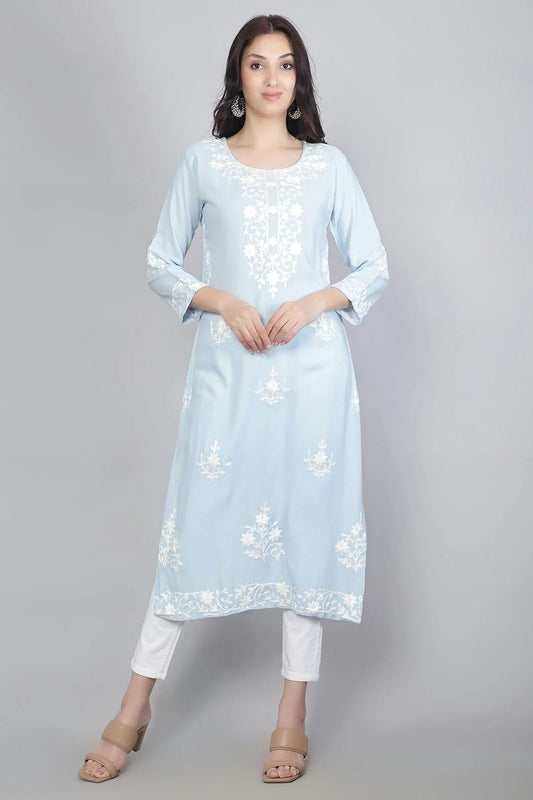 Sky Blue Rayon Kurti NCKR11112129