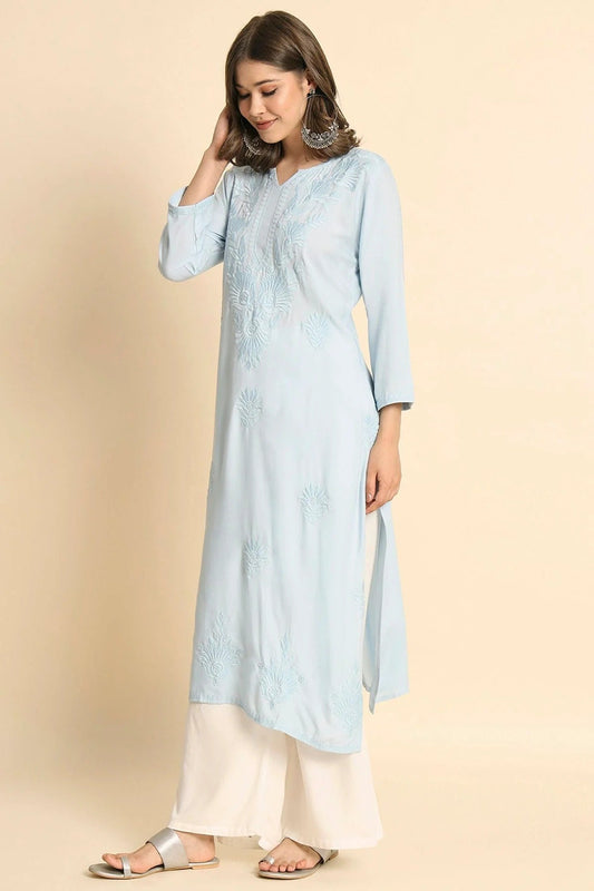 Sky Blue Rayon Kurti NCKR11112135