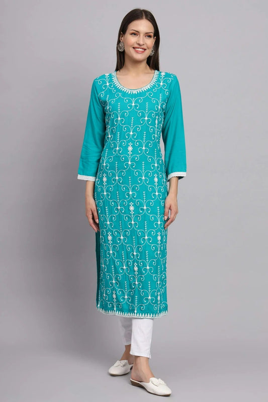 Sky Blue Rayon Kurti NCKR11112145