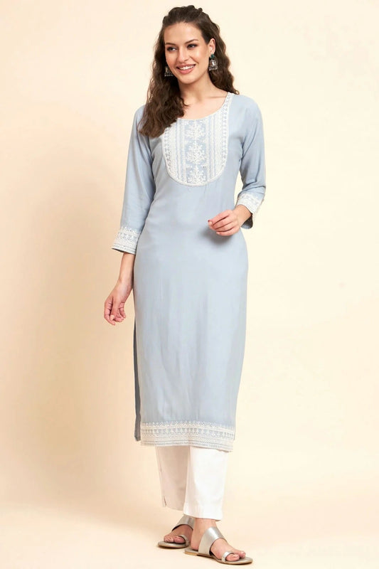 Sky Blue Rayon Kurti NCKR11112171