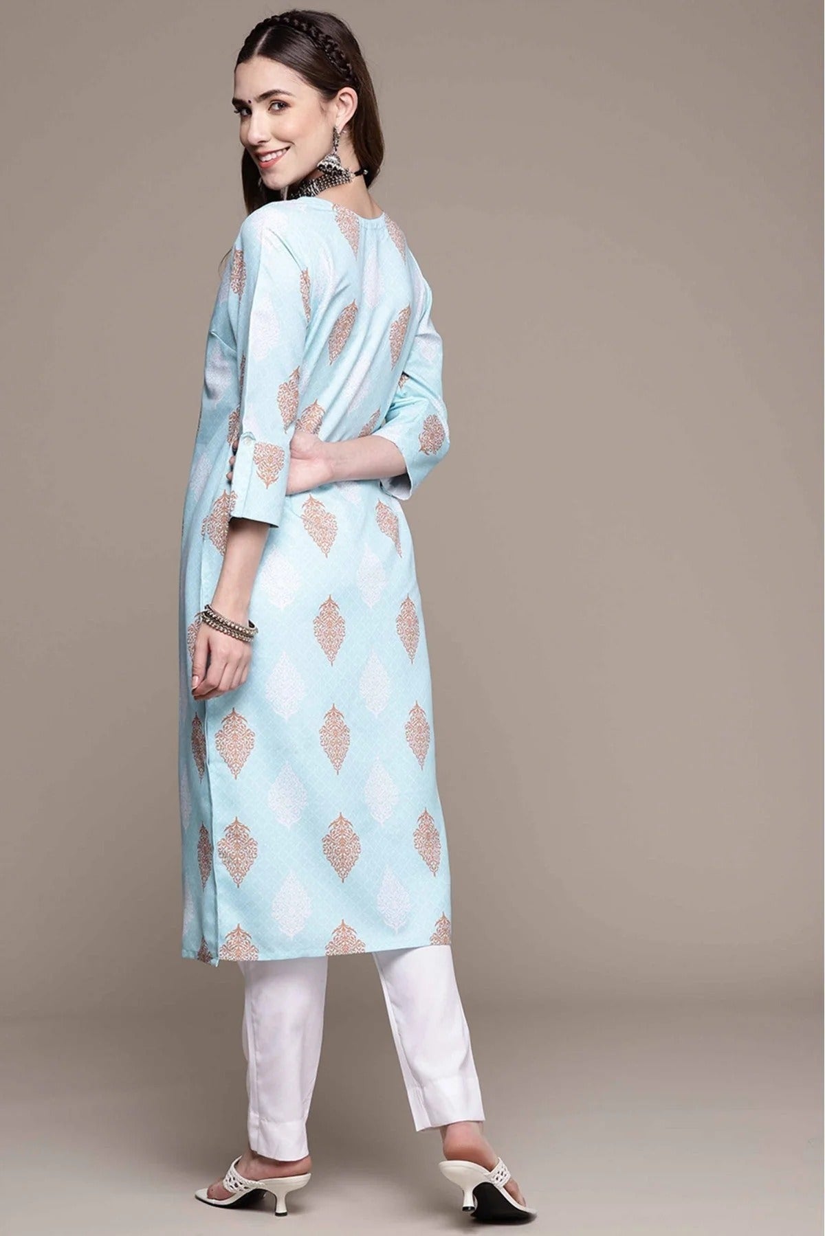 Sky Blue Rayon Printed Kurta With Pant  NCKR10610161