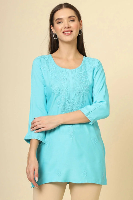 Sky Blue Rayon Readymade Top  NCTP11112244