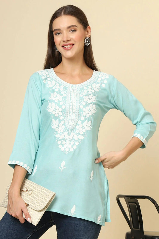 Sky Blue Rayon Readymade Top  NCTP11112255