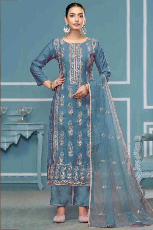 Sky Blue Roman Cotton Pant Style Suit NCSM11110739