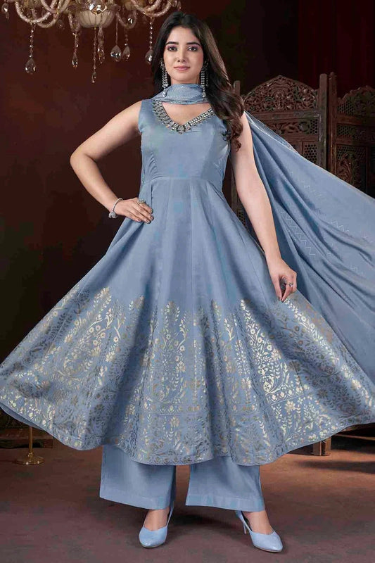 Sky Blue Roman Silk Stitched Suit NCSS11110934
