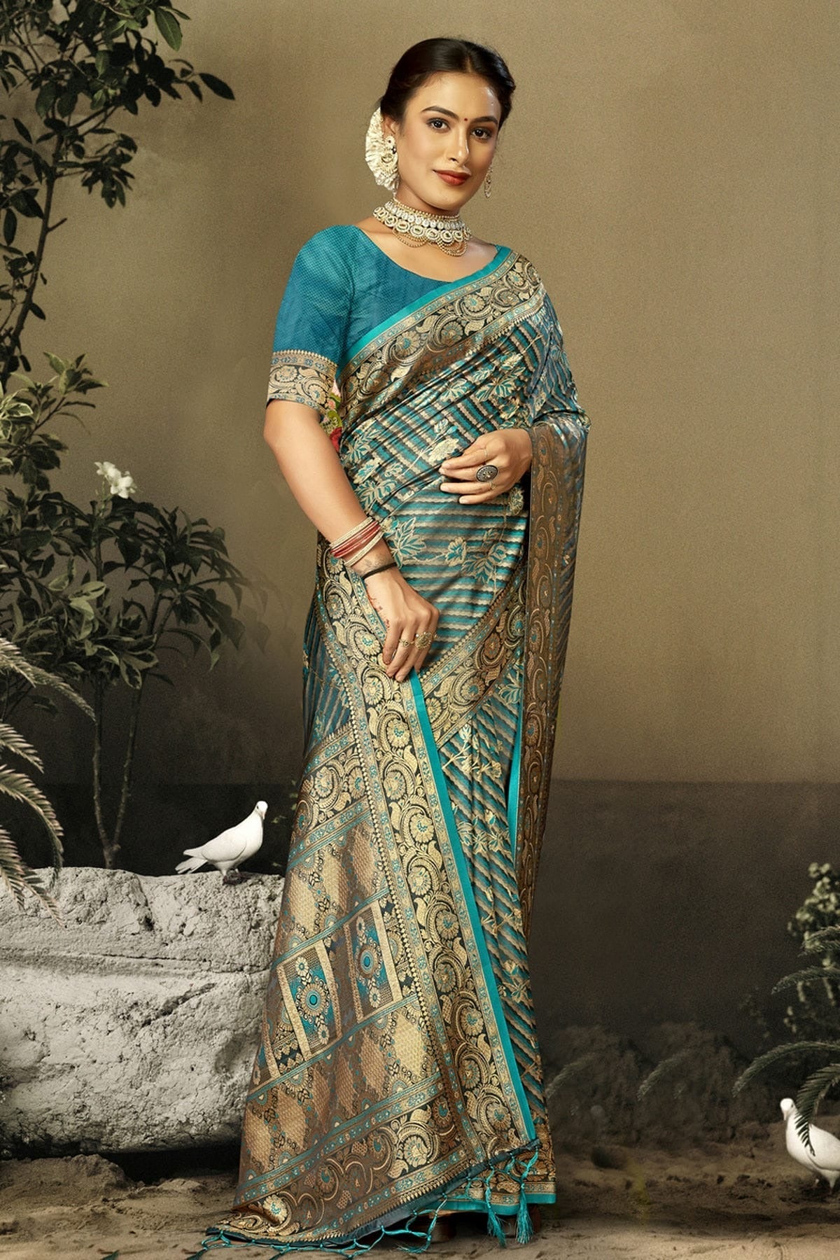 Sky Blue Satin Silk Traditional Saree NCSD11010452
