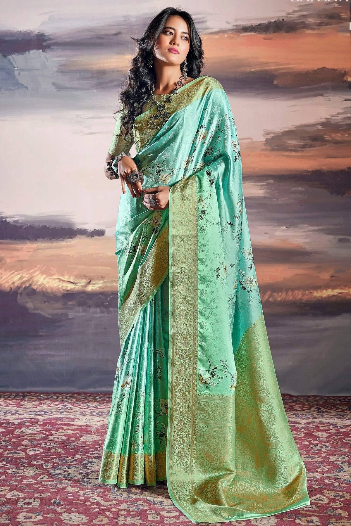 Sky Blue Satin Traditional Saree NCSD12910101