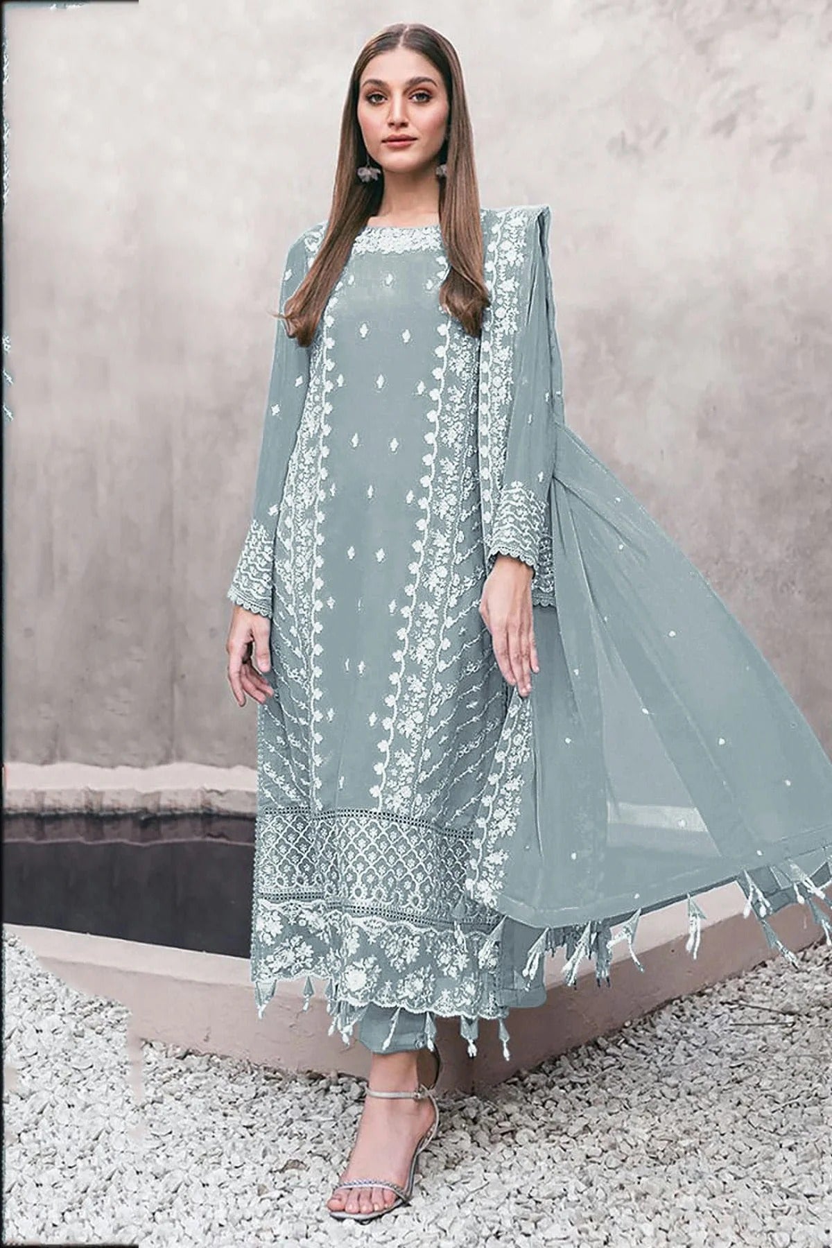 Sky Blue Semi Stitched Faux Georgette Pakistani Suit NCSM11410354