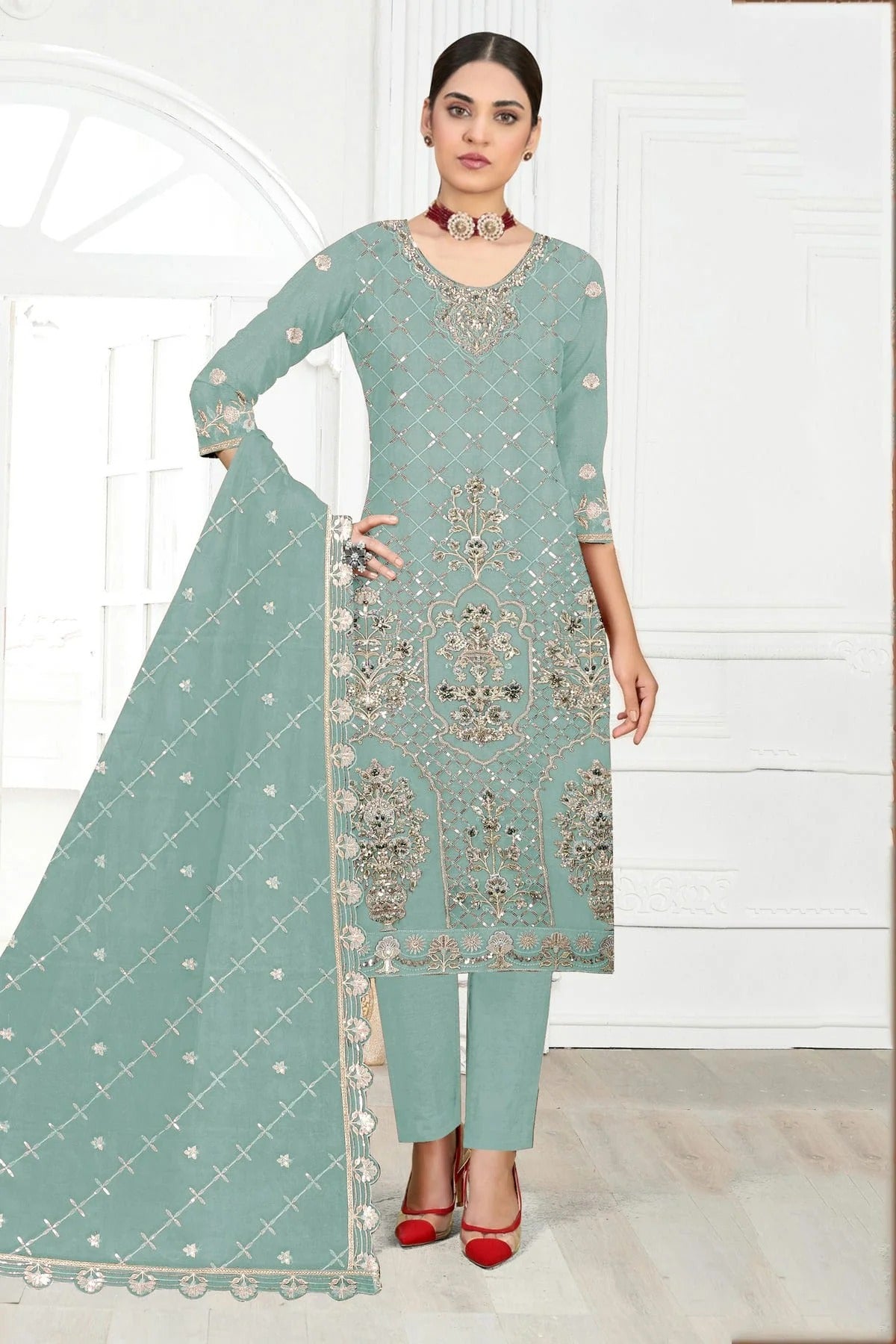 Sky Blue Semi Stitched Faux Georgette Pakistani Suit NCSM11410466