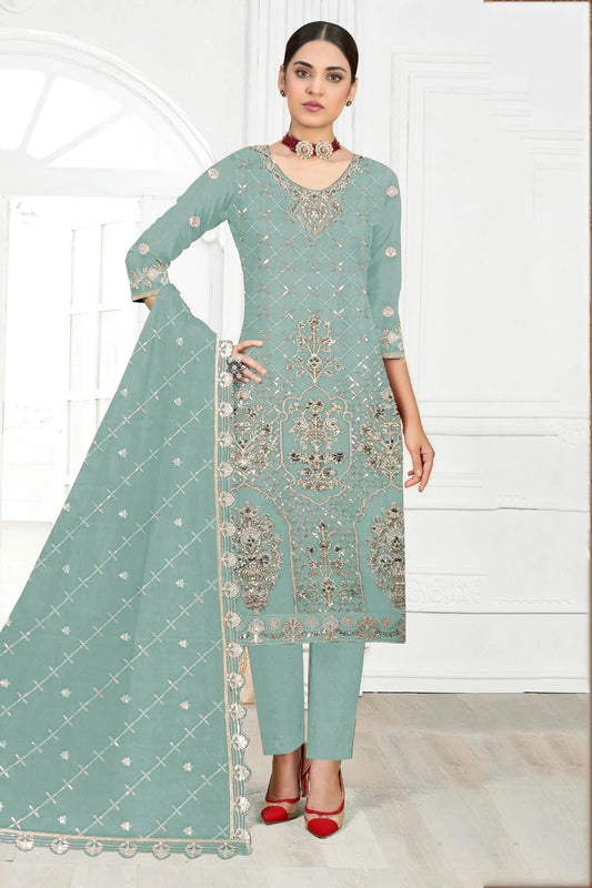 Sky Blue Semi Stitched Faux Georgette Pakistani Suit NCSM11410466