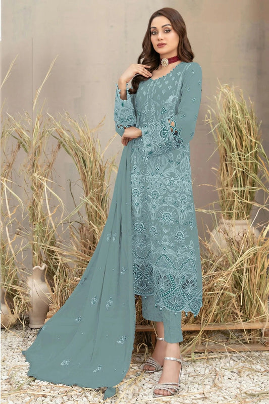 Sky Blue Semi Stitched Georgette Pakistani Suit NCSM11410340