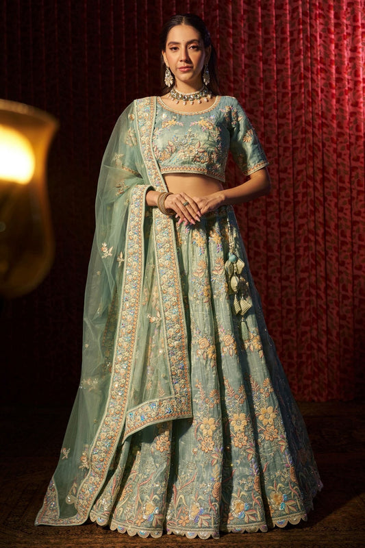 Sky Blue Semi Stitched Organza Lehenga Choli NCLC10810173