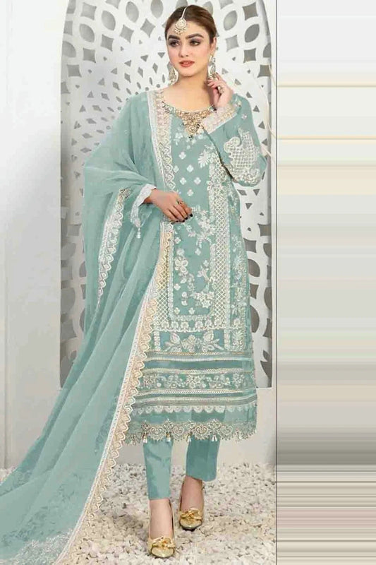 Sky Blue Semi Stitched Organza Pakistani Suit NCSM11410344