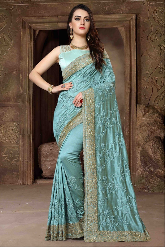 Sky Blue Silk Designer Saree NCSD11210609