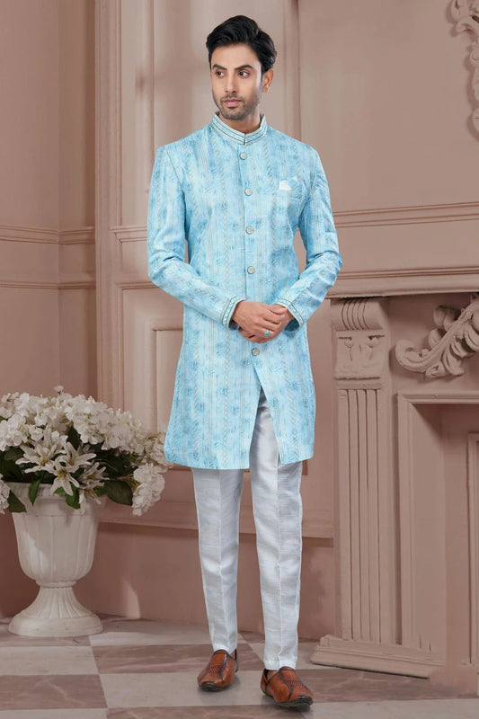 Sky Blue Silk Dupion Sherwani NCSH10410208