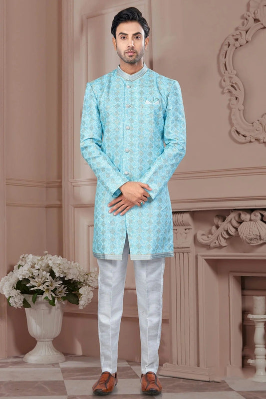 Sky Blue Silk Dupion Sherwani NCSH10410210