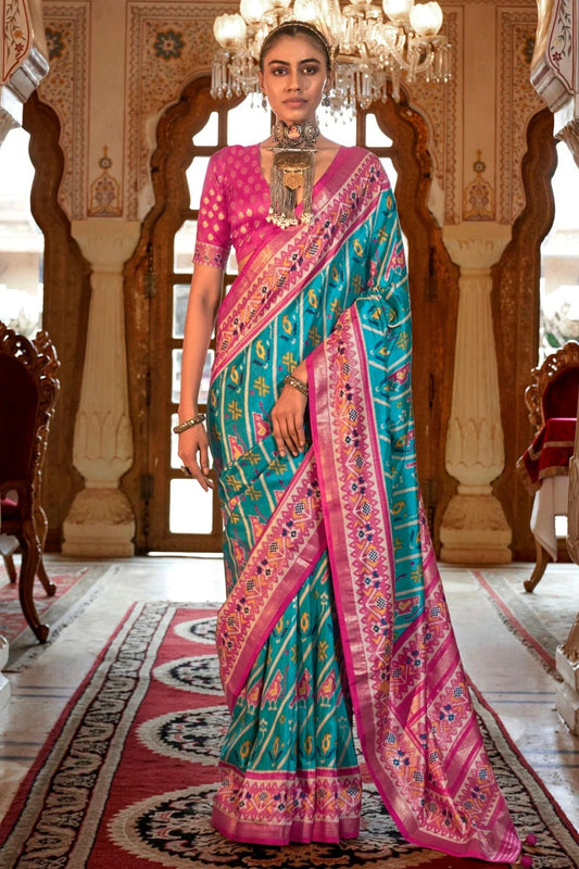 Sky Blue Silk Patola Print Saree NCSD12910167
