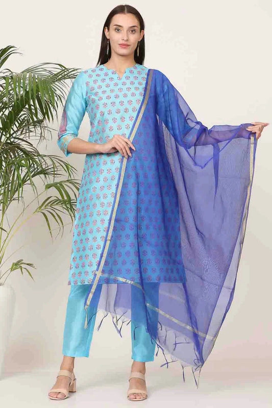 Sky Blue Silk Stitched Suit NCSS11110905