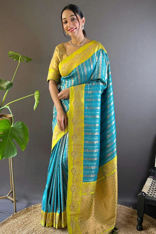 Sky Blue Silk Woven Saree NCSD12910181
