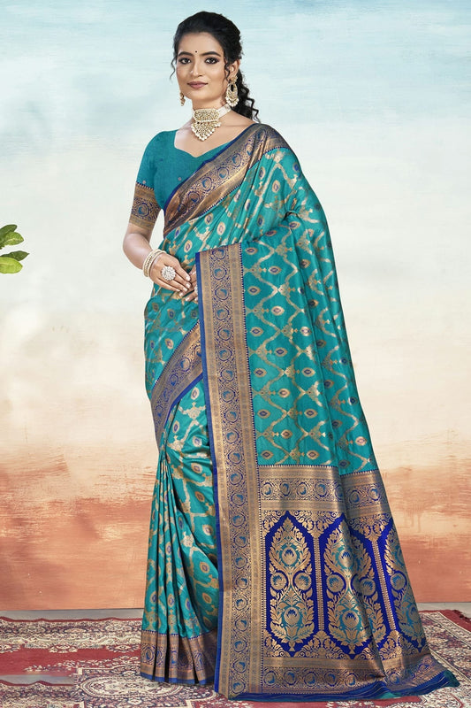 Sky Blue Silk Woven Traditional Saree NCSD11010285