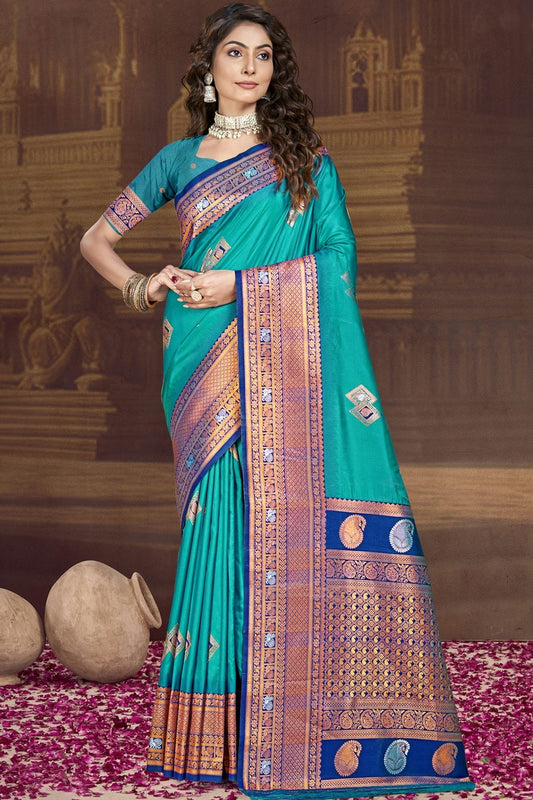 Sky Blue Silk Woven Traditional Saree NCSD11010336