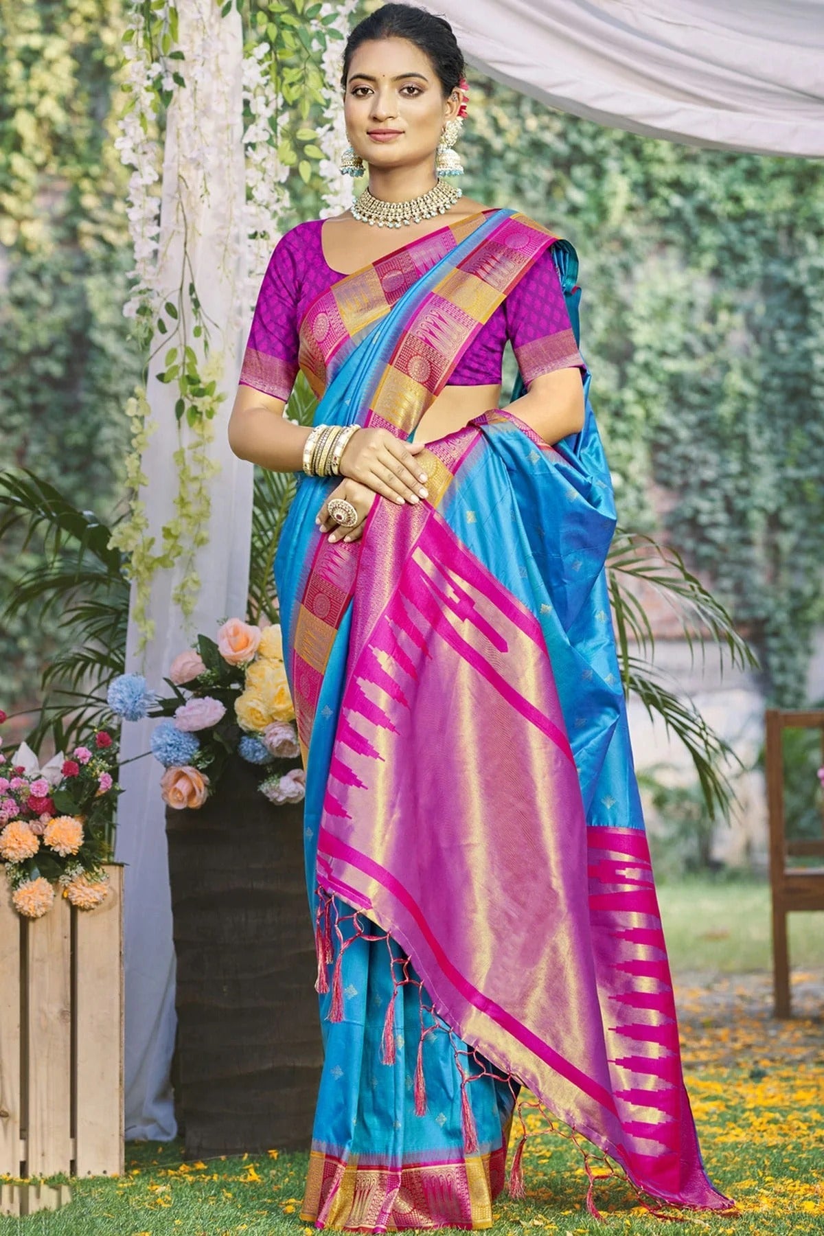 Sky Blue Silk Woven Traditional Saree NCSD11010399