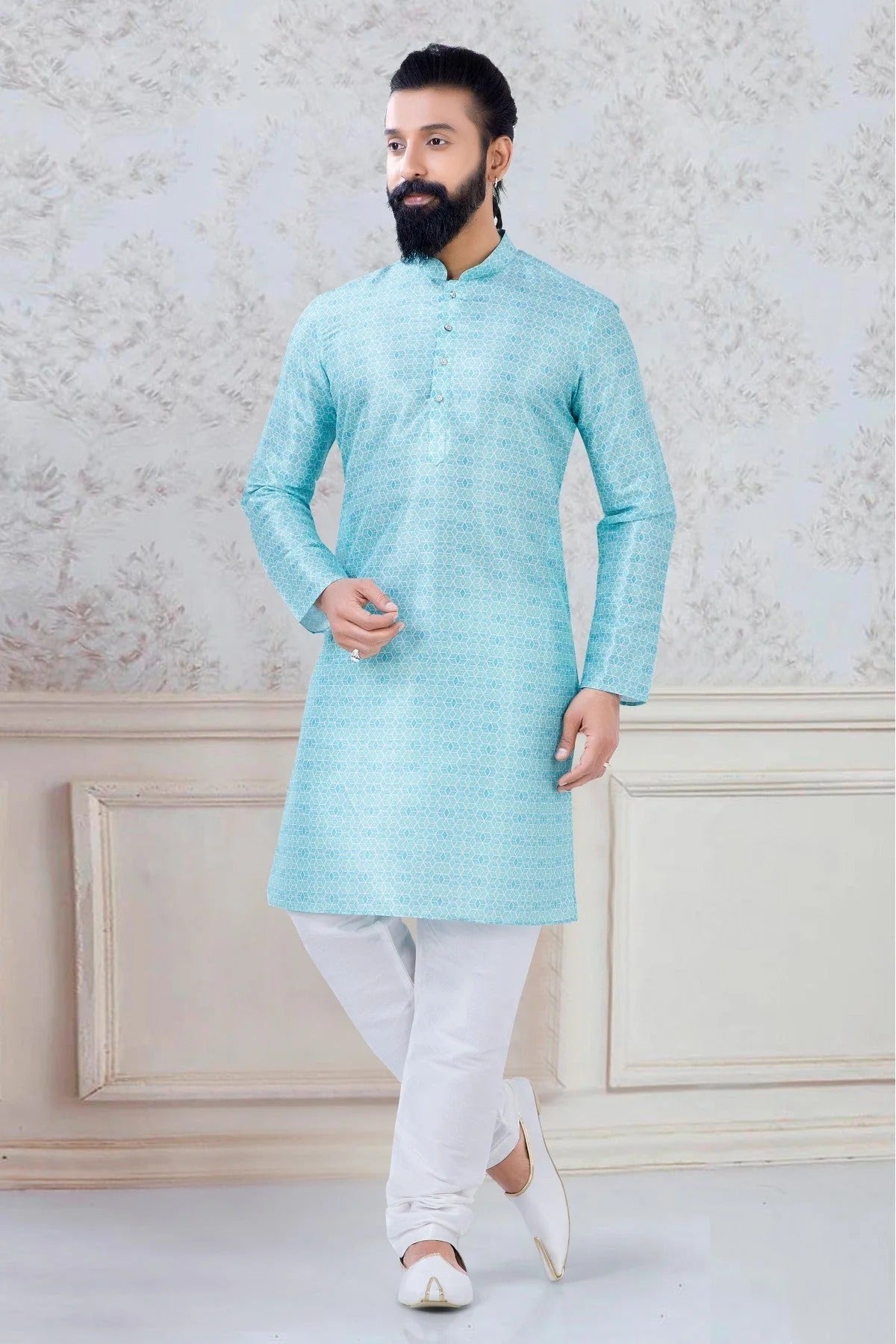 Sky Blue Silk Festival Wear Kurta Pajama NCKP11310131