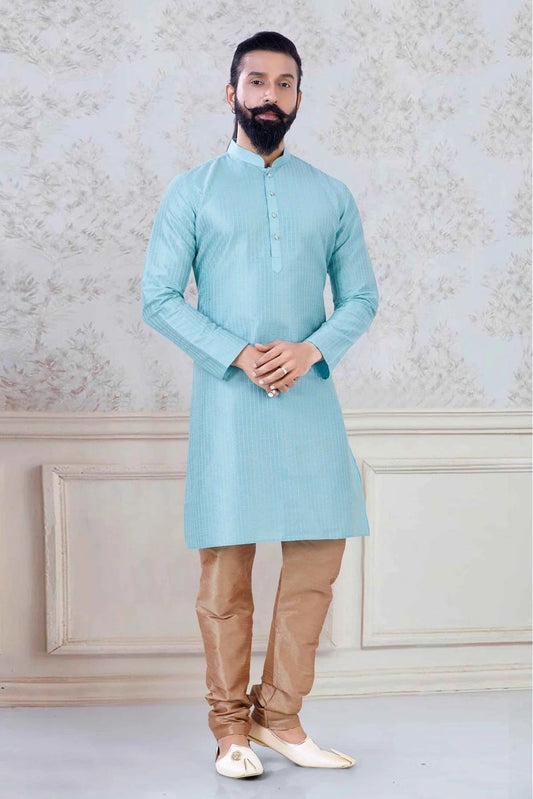 Sky Blue Silk Festival Wear Kurta Pajama NCKP11310147