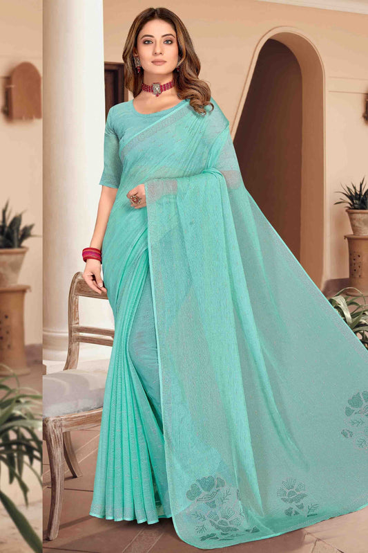 Sky Blue Simmer Chiffon Designer Saree NCSD11210935