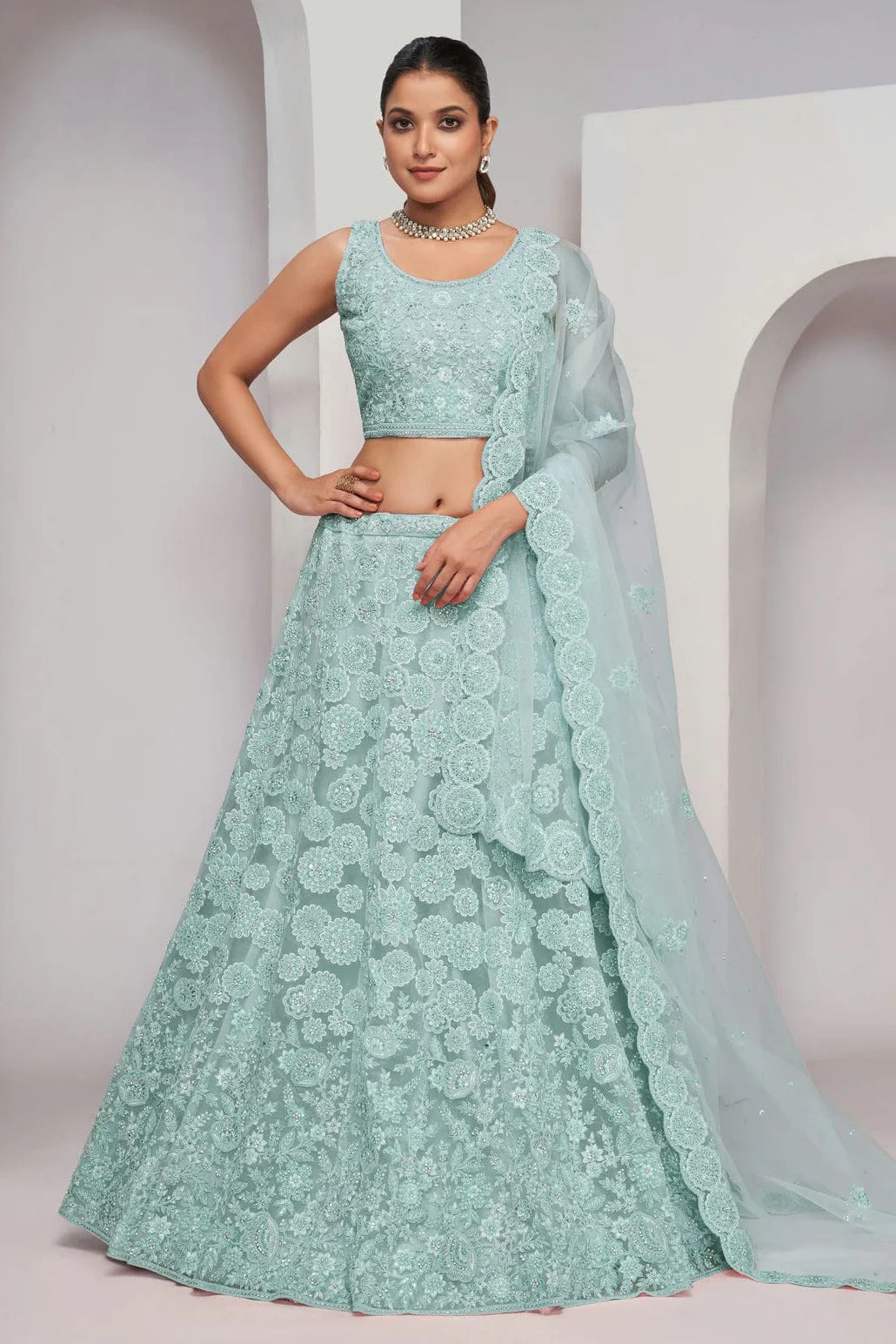 Sky Blue Soft Net Lehenga Choli NCLC10310105