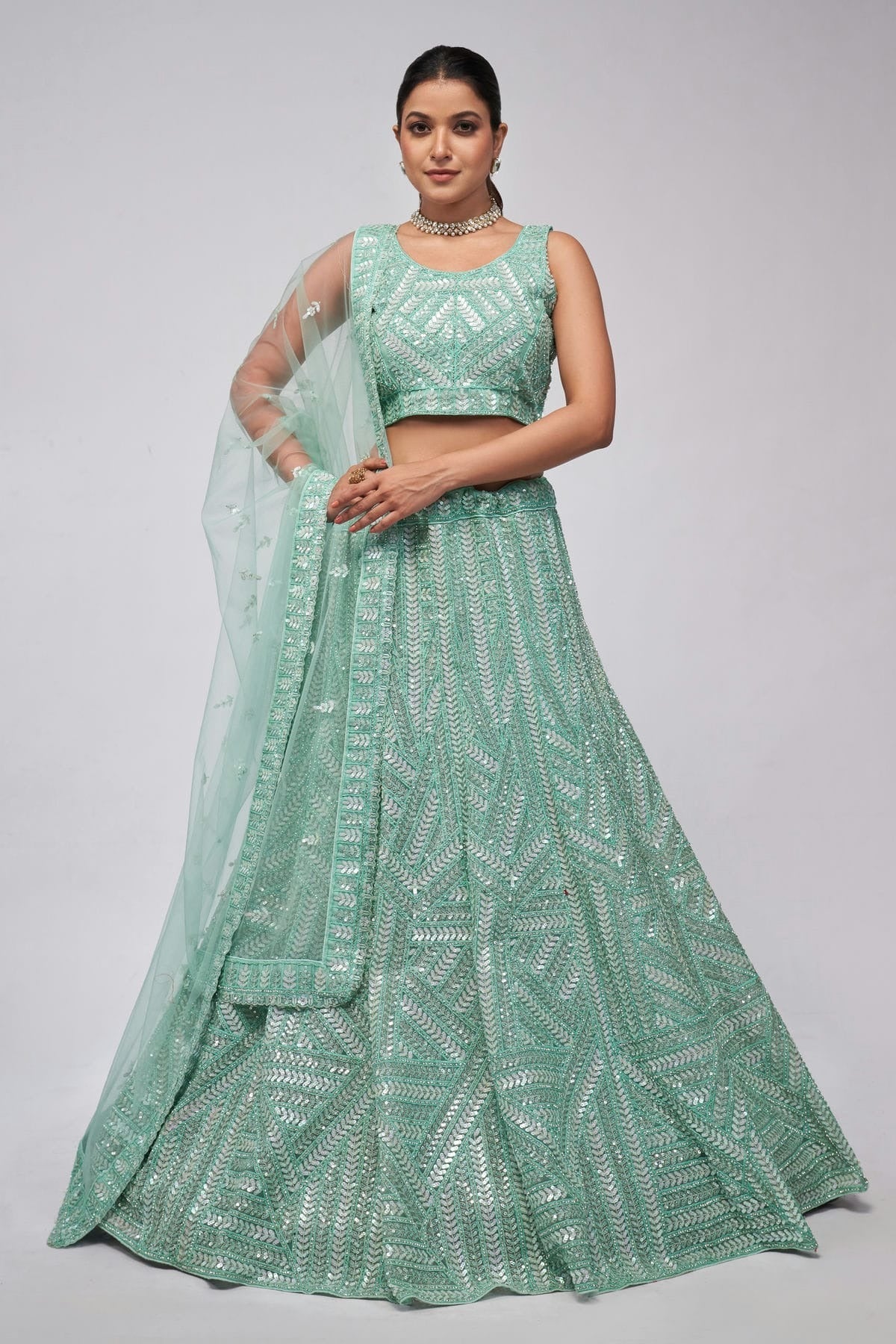 Sky Blue Soft Net Lehenga Choli NCLC10310113