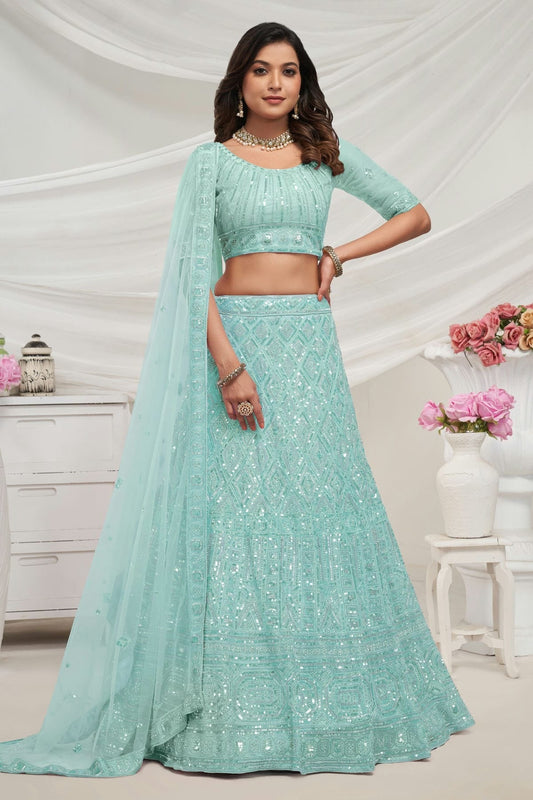 Sky Blue Soft Net Lehenga Choli NCLC10310117