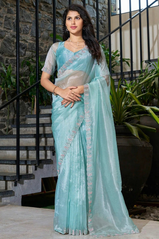 Sky Blue Soft Organza Designer Saree NCSD11210213