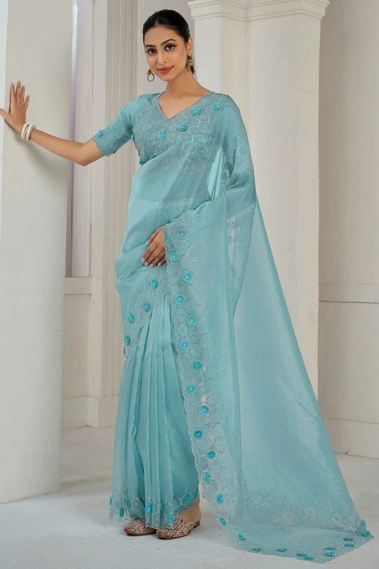Sky Blue Soft Organza Designer Saree NCSD11210235